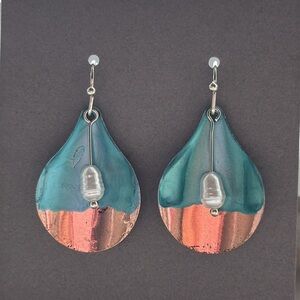 Elegant rustic Blue and Copper Teardrop Earrings
